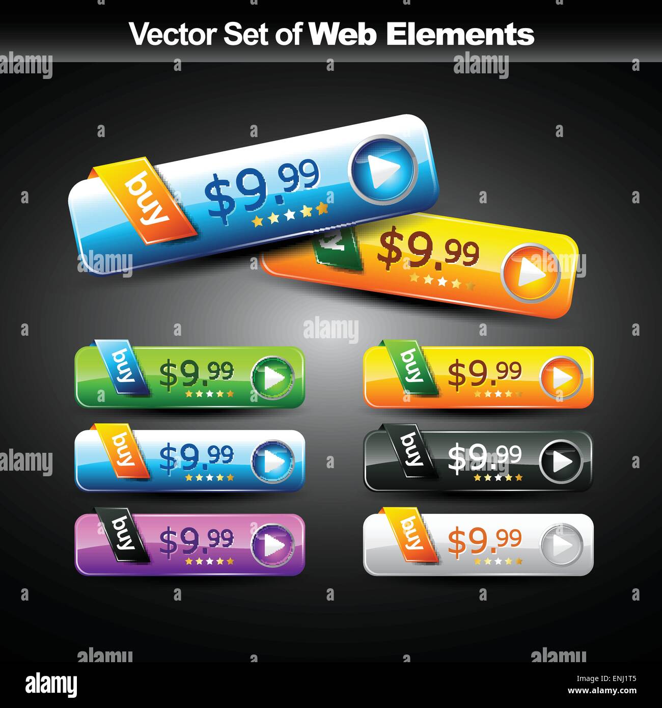 Vettore lucido web pulsante set Illustrazione Vettoriale