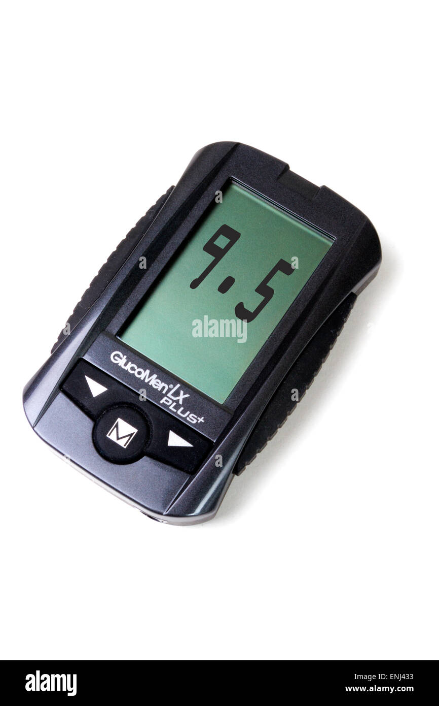 Glucometro. I livelli di zucchero nel sangue le apparecchiature di monitoraggio Foto Stock