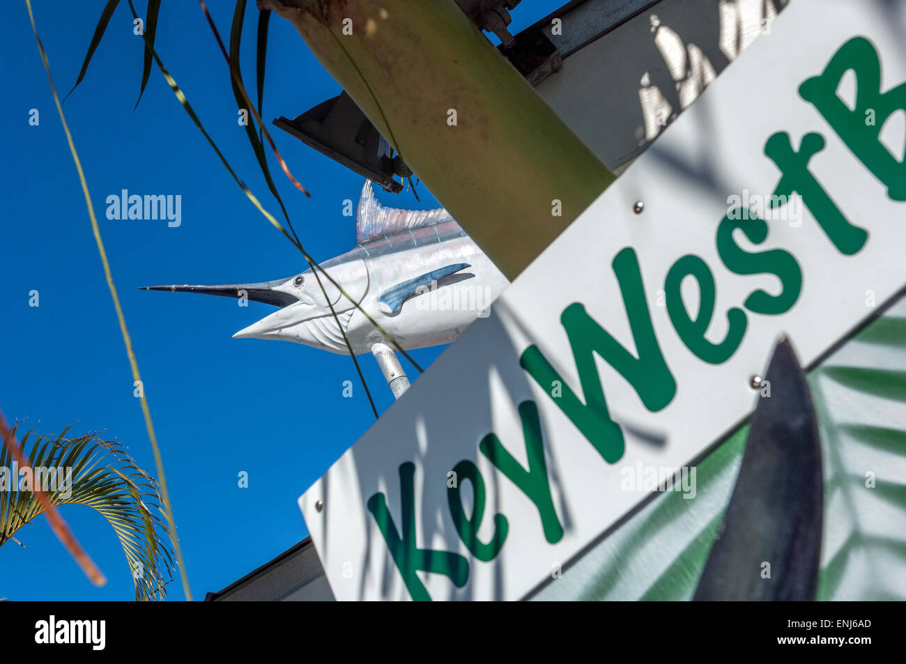 Marlin pubblicità segno Charter boat tour di pesca. Key West. Florida Keys. Stati Uniti d'America Foto Stock