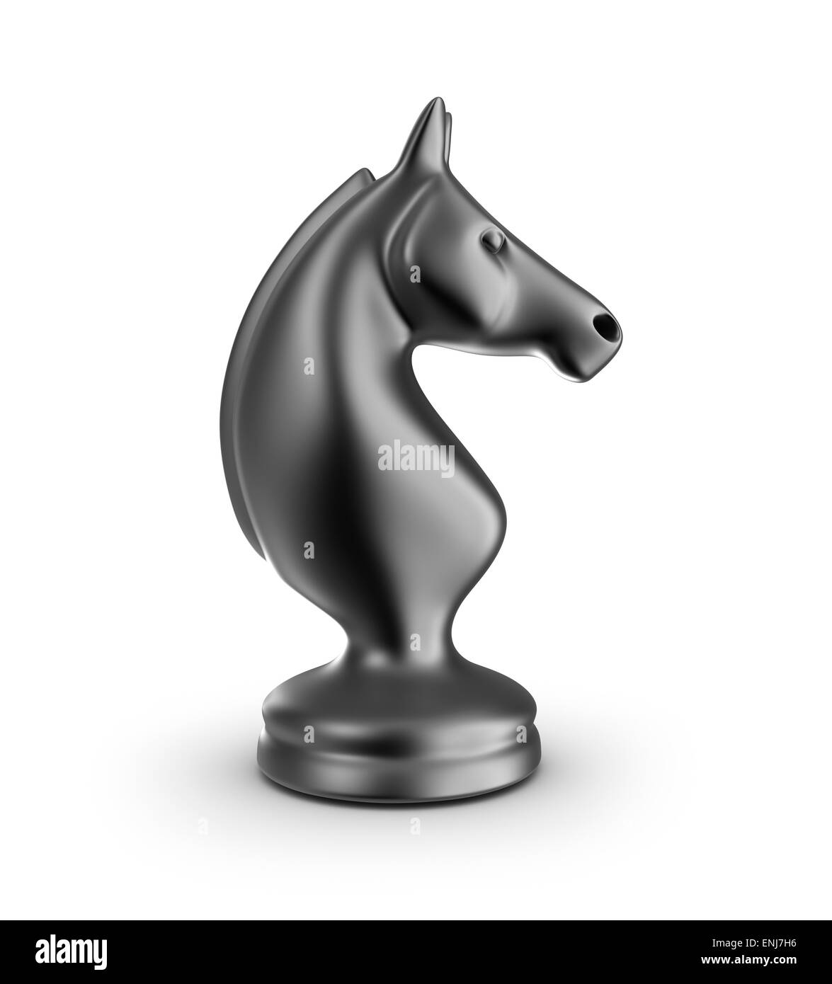 Cavaliere Nero pezzo degli scacchi. Isolato su bianco immagine 3D Foto Stock