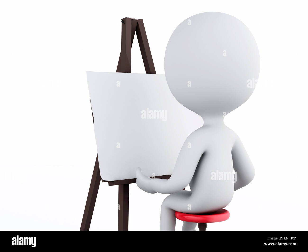 3D renderer immagine. La gente bianca pittore con un cavalletto, isolato sfondo bianco Foto Stock