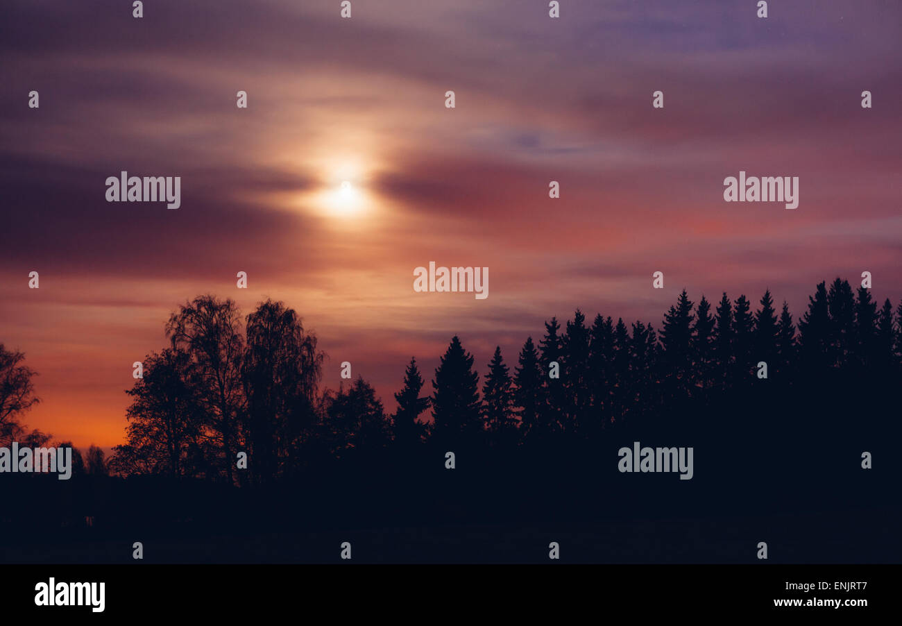 Paesaggio notturno e nuvoloso cielo stellato Foto Stock