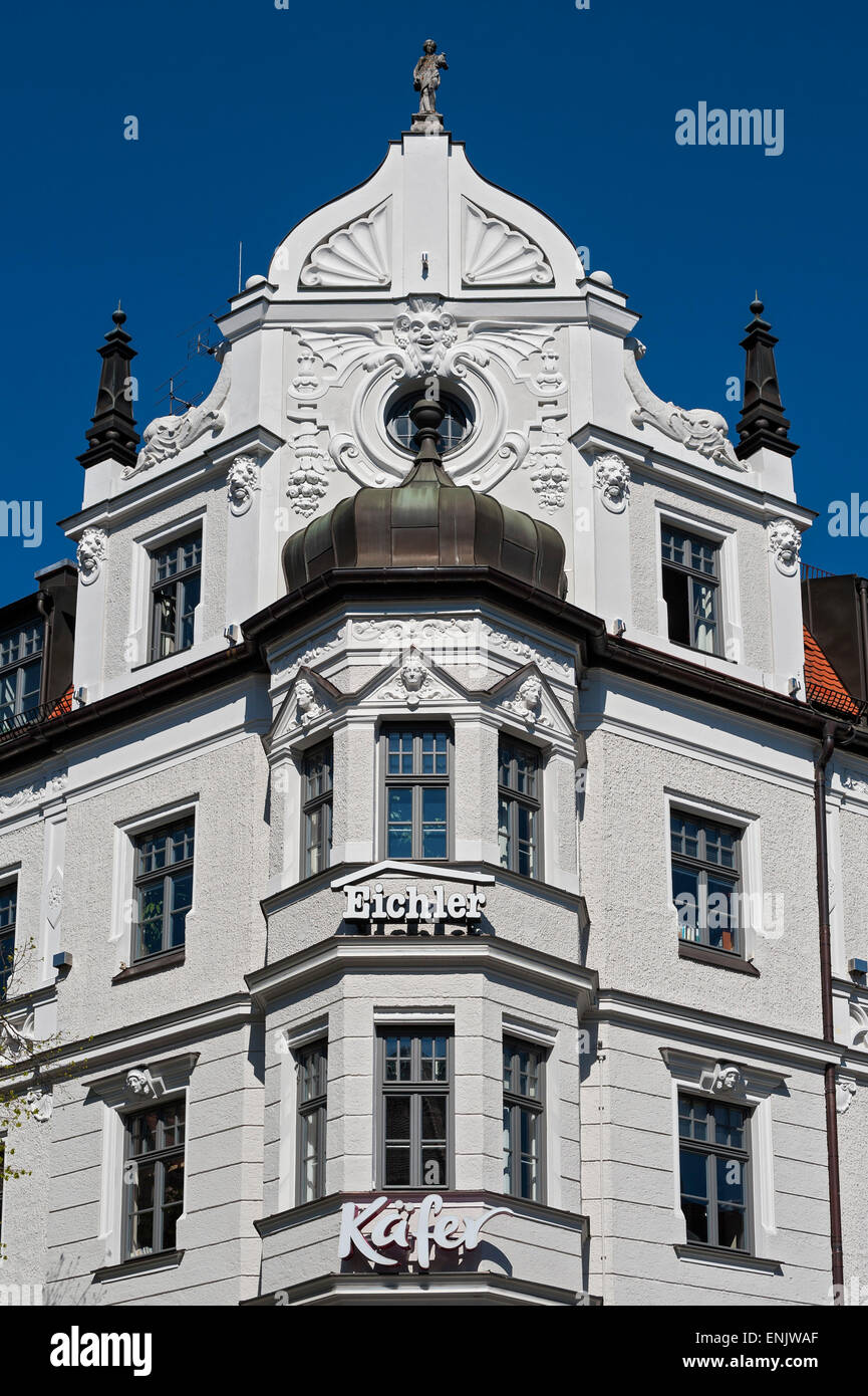 Mansion facciata, Feinkost Käfer, Monaco di Baviera, Baviera, Baviera, Germania Foto Stock