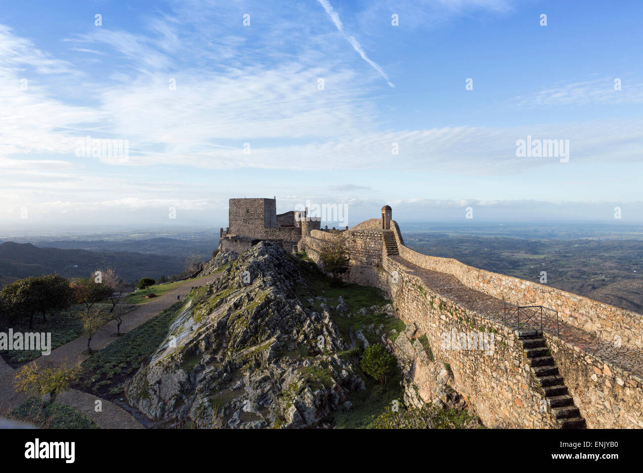 Il XIII secolo il castello medievale in Marvao, costruito da Re Dinis, Marvao, Alentejo, Portogallo, Europa Foto Stock