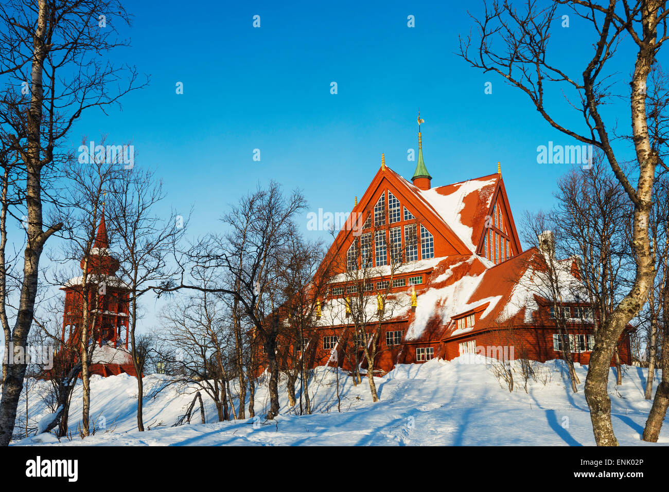 Chiesa di Kiruna, Kiruna, Lapponia, a nord del circolo polare artico, Svezia, Scandinavia, Europa Foto Stock