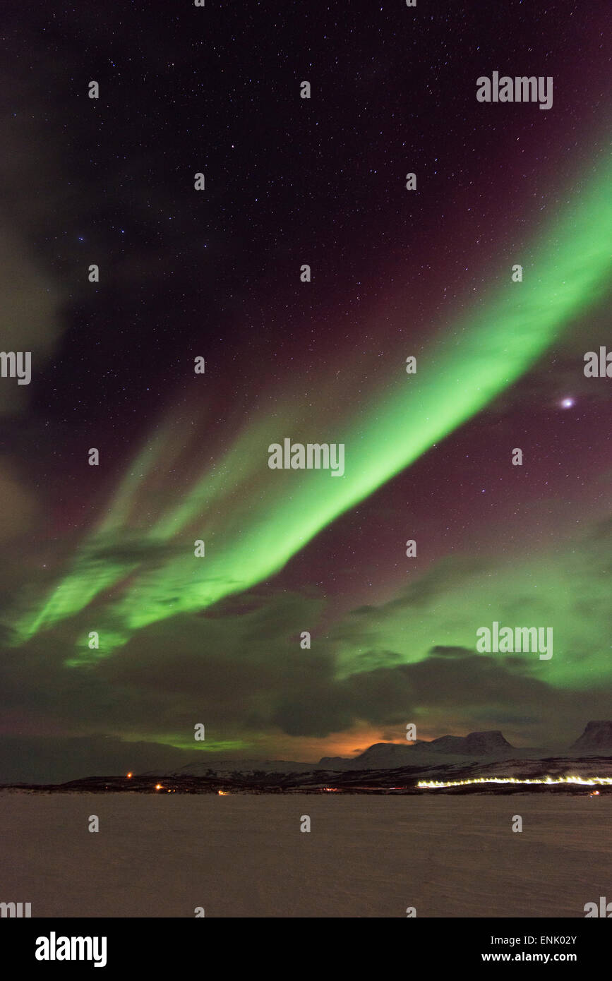 Aurora boreale (Northern Lights), Abisko, Lapponia, a nord del circolo polare artico, Svezia, Scandinavia, Europa Foto Stock