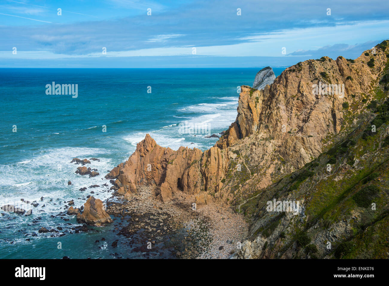 Scogliere rocciose a EuropeÂŽs punto più occidentale, Cabo da Roca, Portogallo, Europa Foto Stock