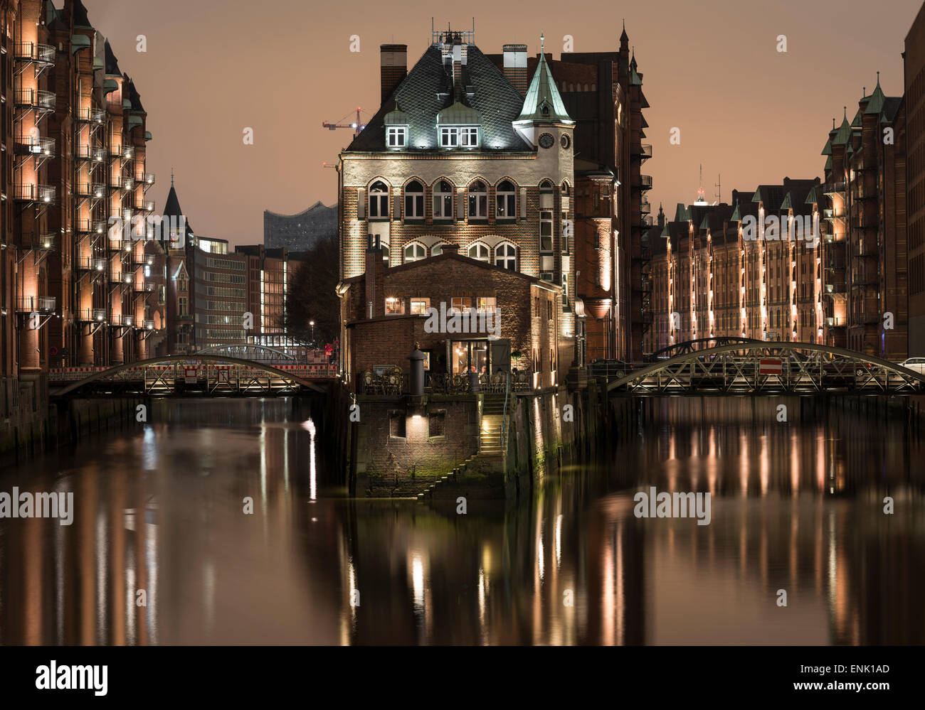 Quartiere Speicherstadt, Hafencity di Amburgo, Germania, Europa Foto Stock