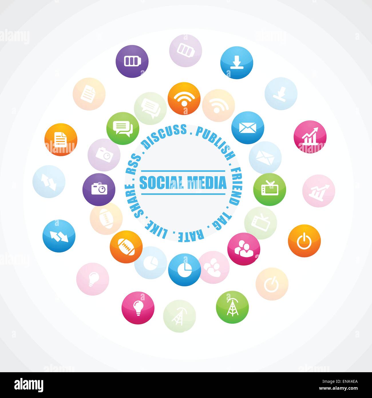 Vettore di social media design con icone colorate Illustrazione Vettoriale