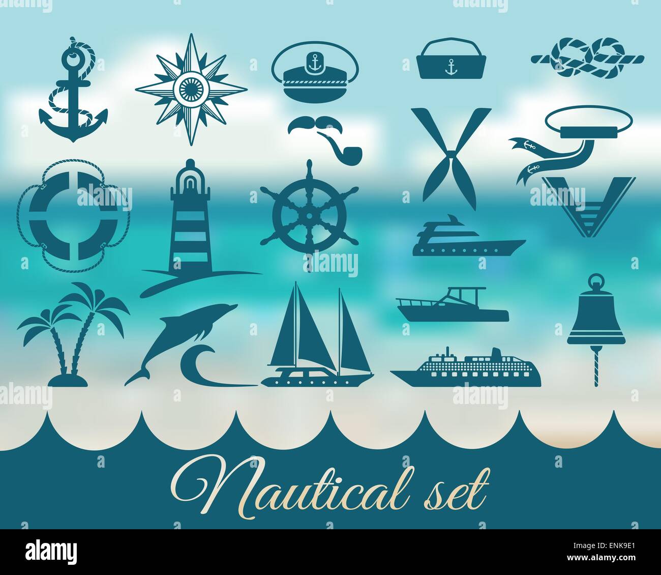 Marina nautico set di icone Illustrazione Vettoriale