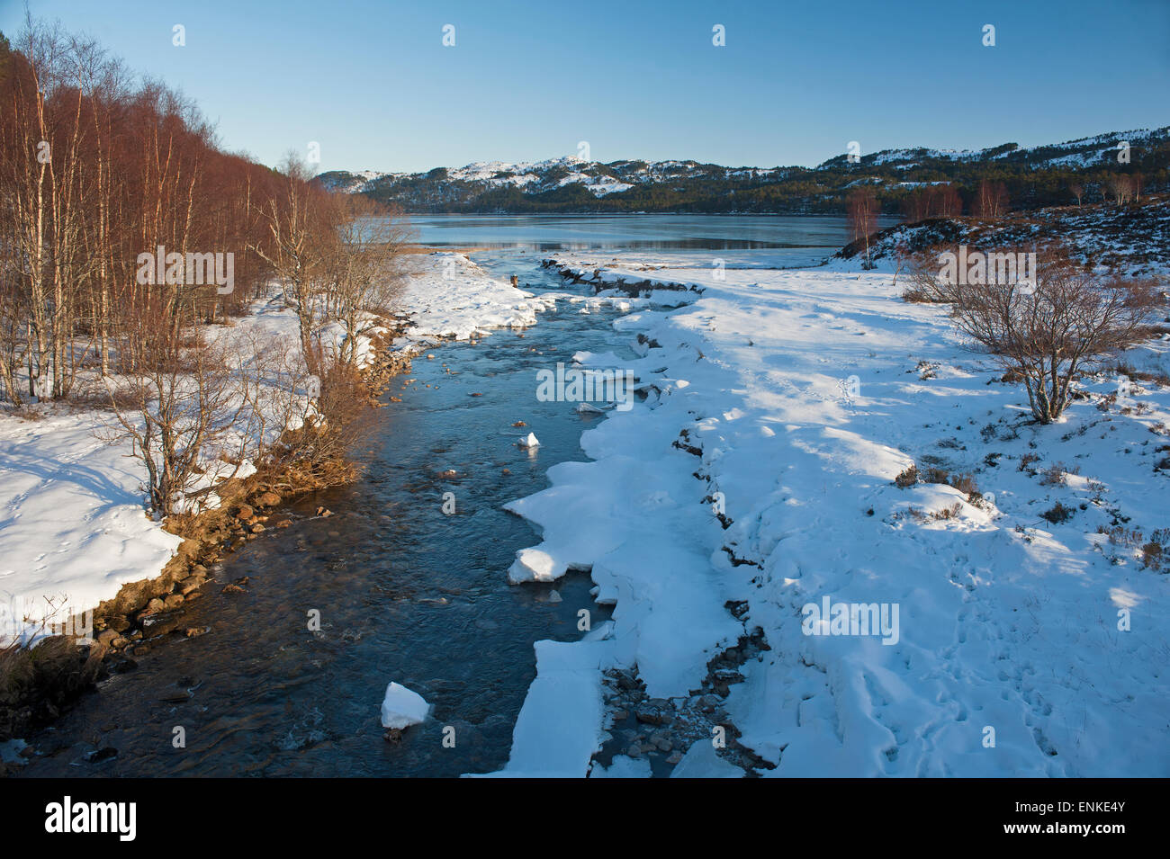 Nam Fiadh fiume che scorre in Loch Beinn un' Mheadhoin all'entrata di Glen Affric Inverness-shire. SCO 9739. Foto Stock