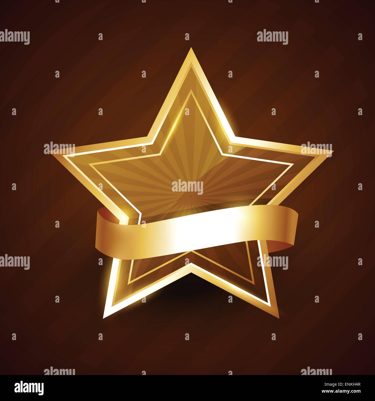 Golden stella brilla con nastro che lo circonda Illustrazione Vettoriale
