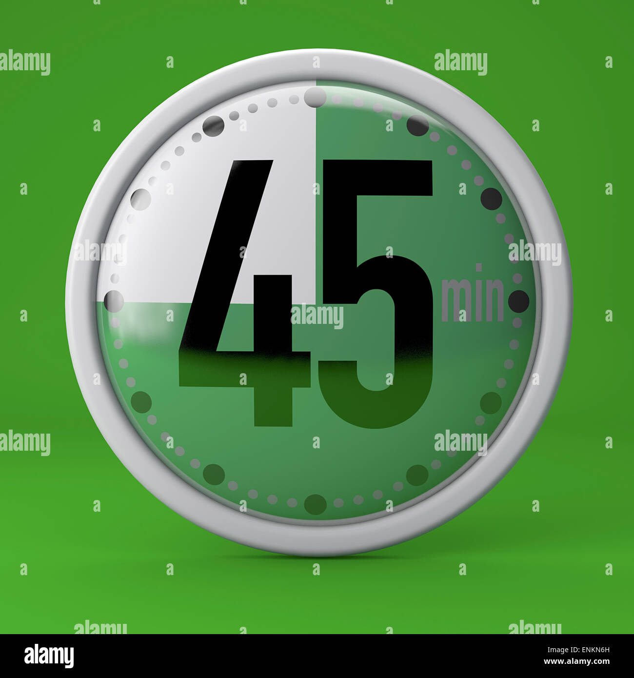 45 secondi cronometro orologio su sfondo verde Foto Stock