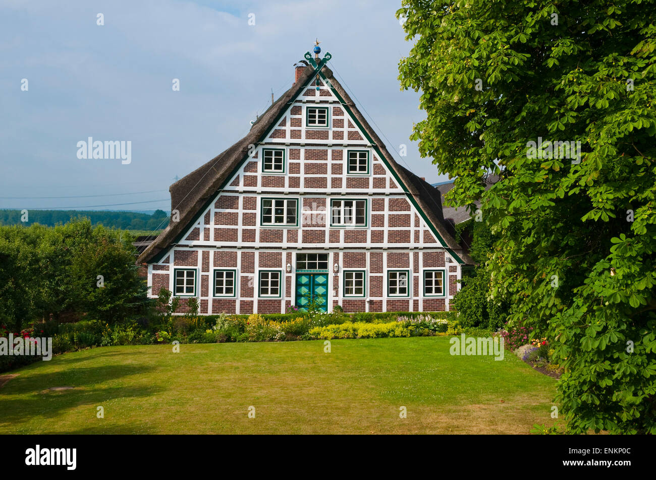 Bauernhof, Fachwerk, Altes Land, Niedersachsen, Deutschland | agriturismo, la struttura di legno, Altes Land Bassa Sassonia, Germania Foto Stock