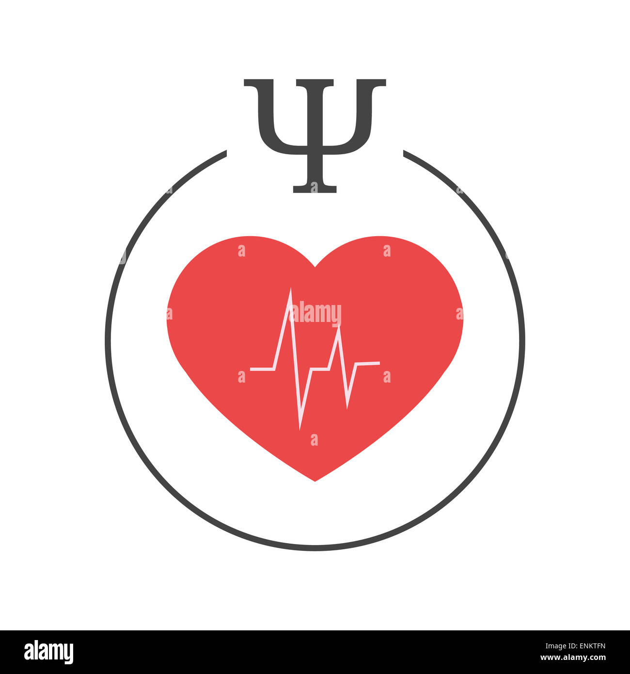 Psicologia della Salute logo. Cuore rosso con cardiogram in un cerchio con psi lettera Foto Stock
