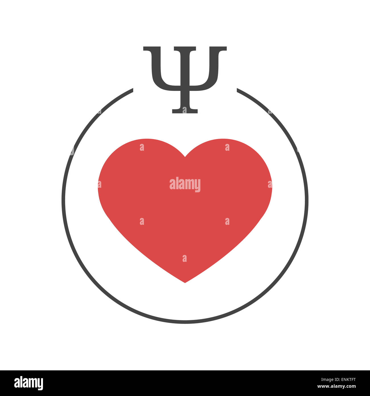 Psicologia dell amore logo. Cuore rosso in un cerchio con psi lettera Foto Stock