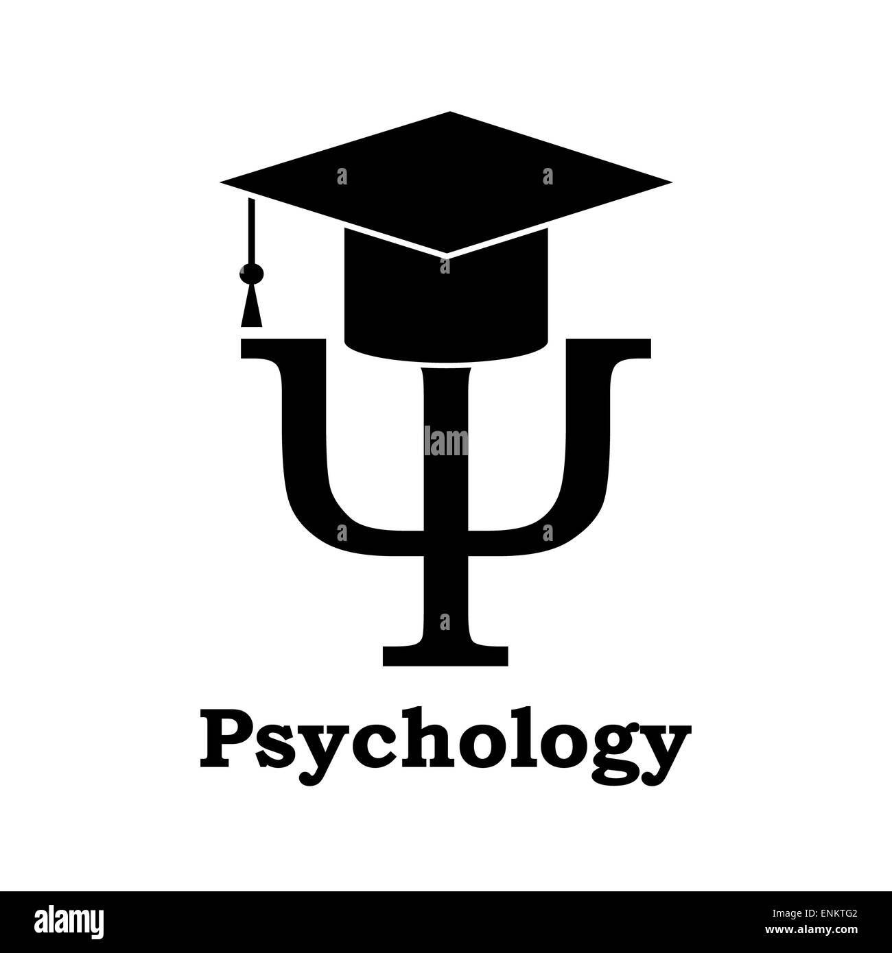 Psicologia dell'apprendimento. Nero Psi lettera con graduazione hat su bianco Foto Stock