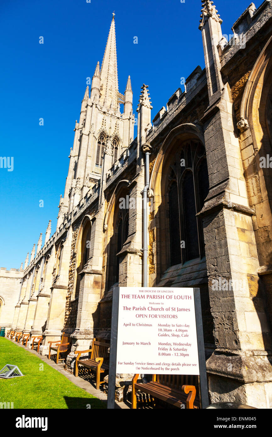 La chiesa parrocchiale di San Giacomo Louth lincolnshire segno esterno facciata esterna guglia Foto Stock