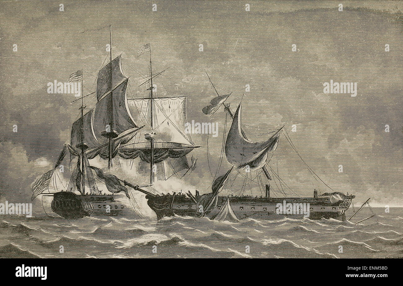 La cattura del dispositivo HMS Guerriere dall'USS Constitution, Agosto 1812 Foto Stock
