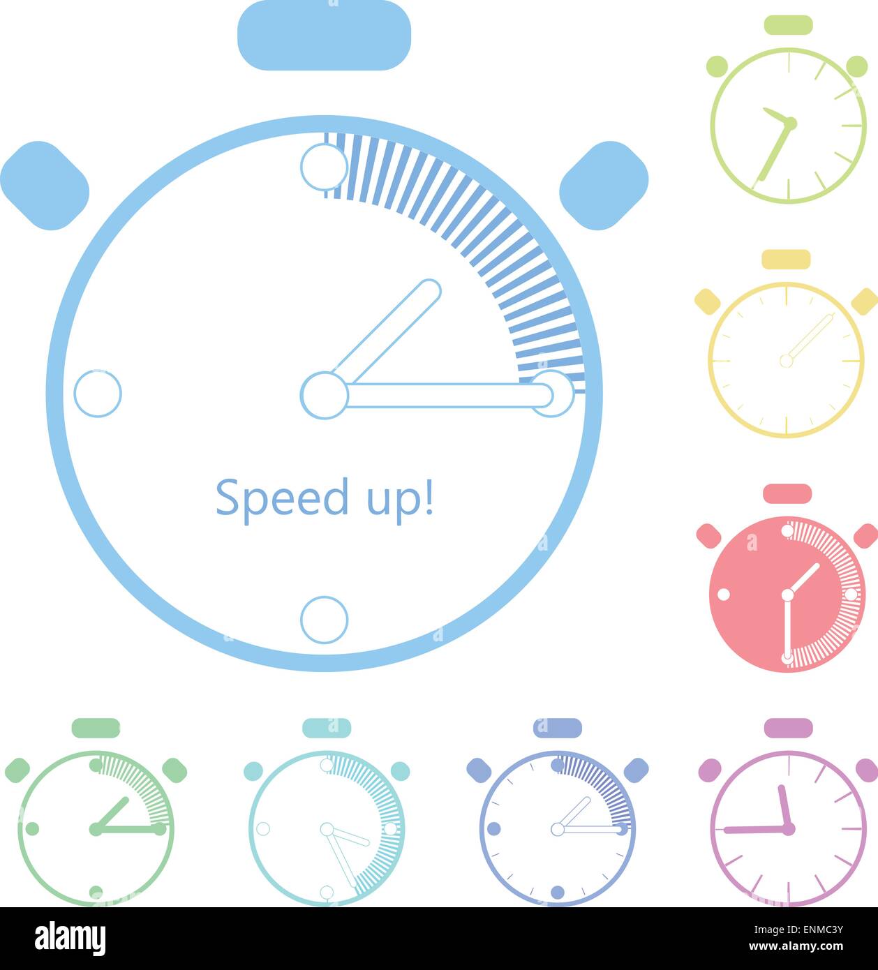 Orologio in colori diversi set di icone. Illustrazione fatta nel vettore. Illustrazione Vettoriale