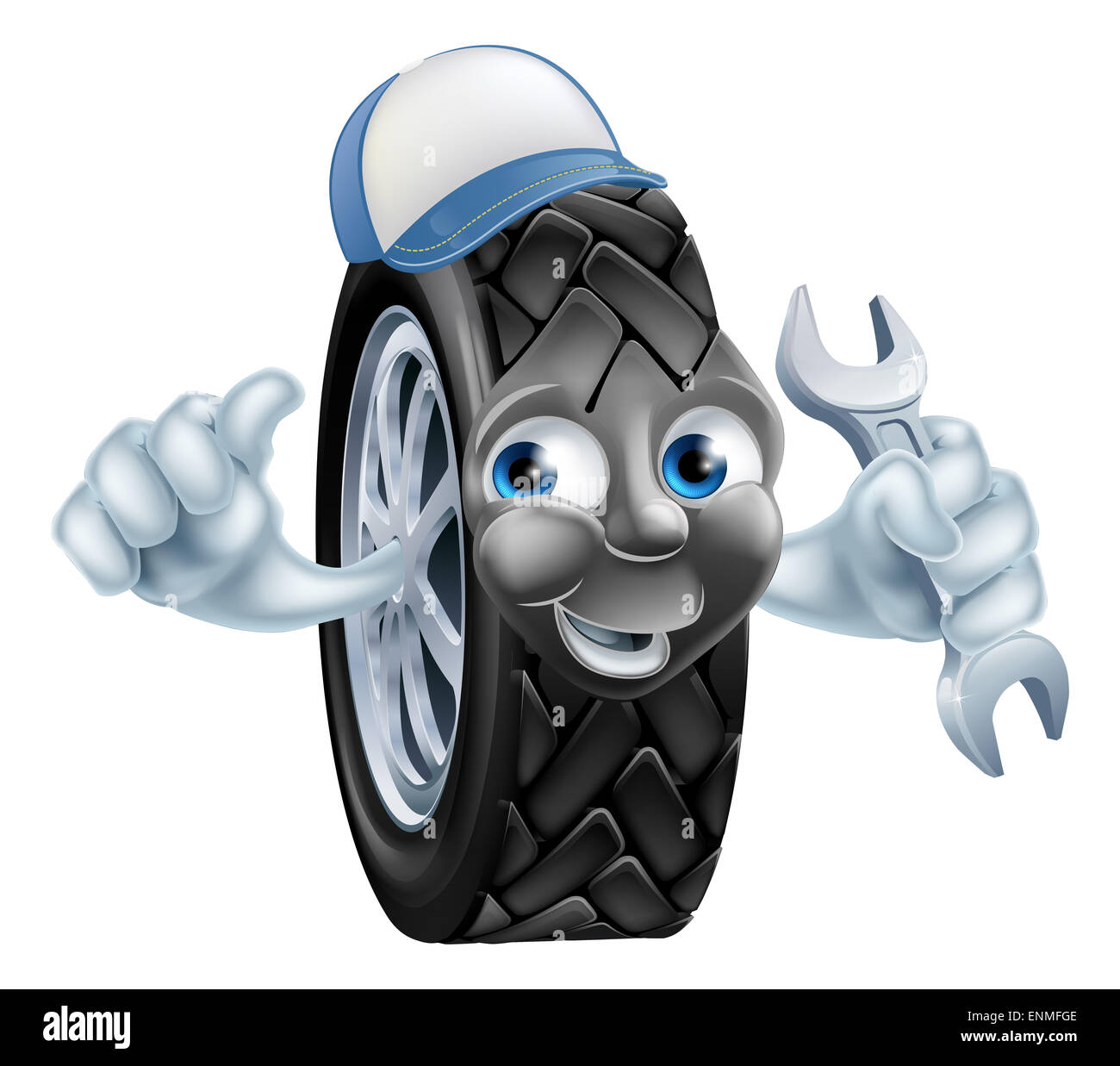 Gommista mascotte cartoon indossando un cappello e in possesso di una chiave Foto Stock