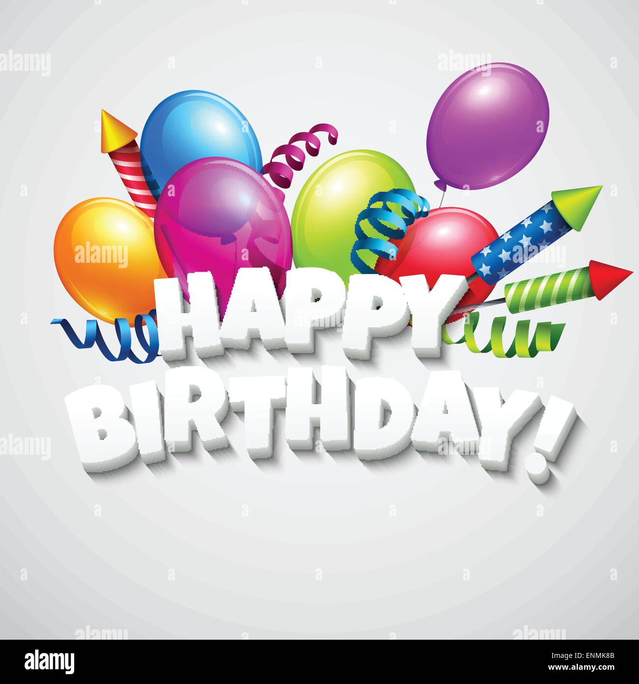 Titolo Buon Compleanno con palloncini e petardi. Illustrazione vettoriale EPS 10 Illustrazione Vettoriale