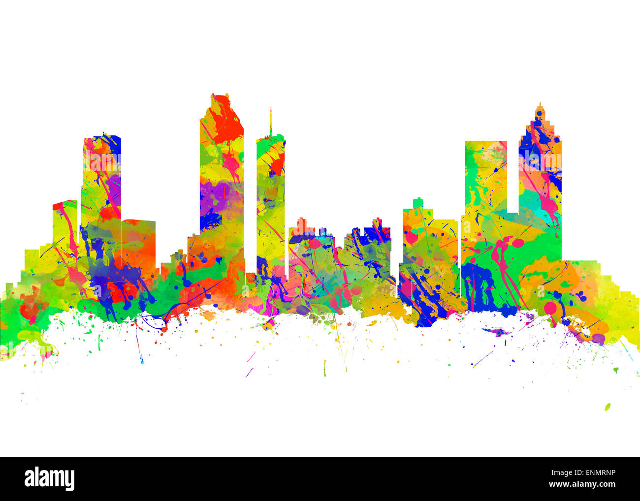 Acquerello stampa di arte dello skyline di Atlanta in Georgia negli Stati Uniti Foto Stock