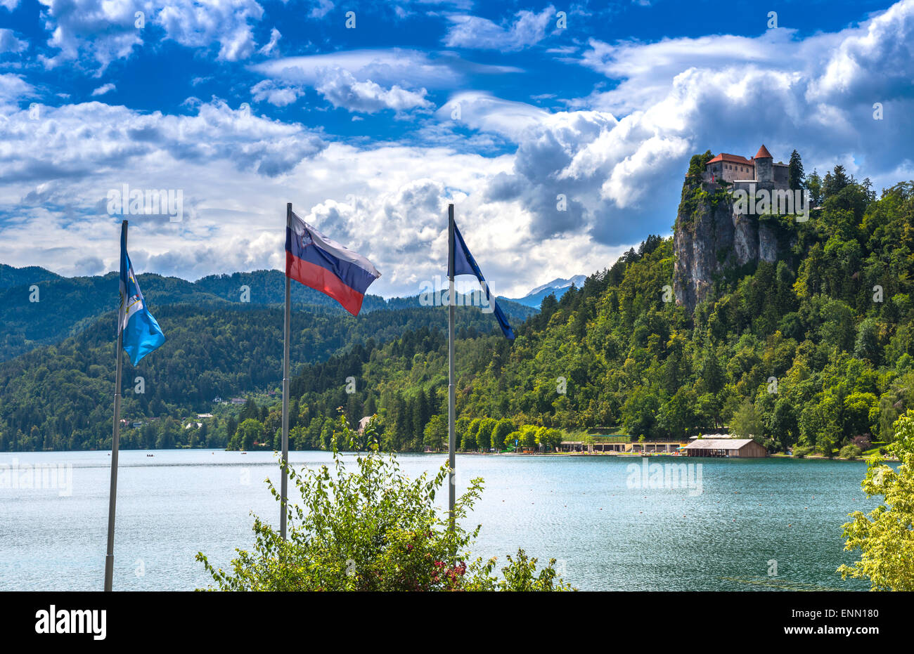 Il castello di Bled, lago di Bled Slovenia Foto Stock