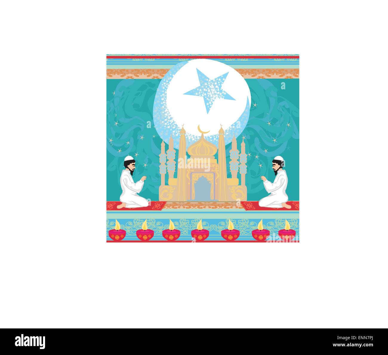 Abstract background religioso - uomini musulmani pregano Illustrazione Vettoriale