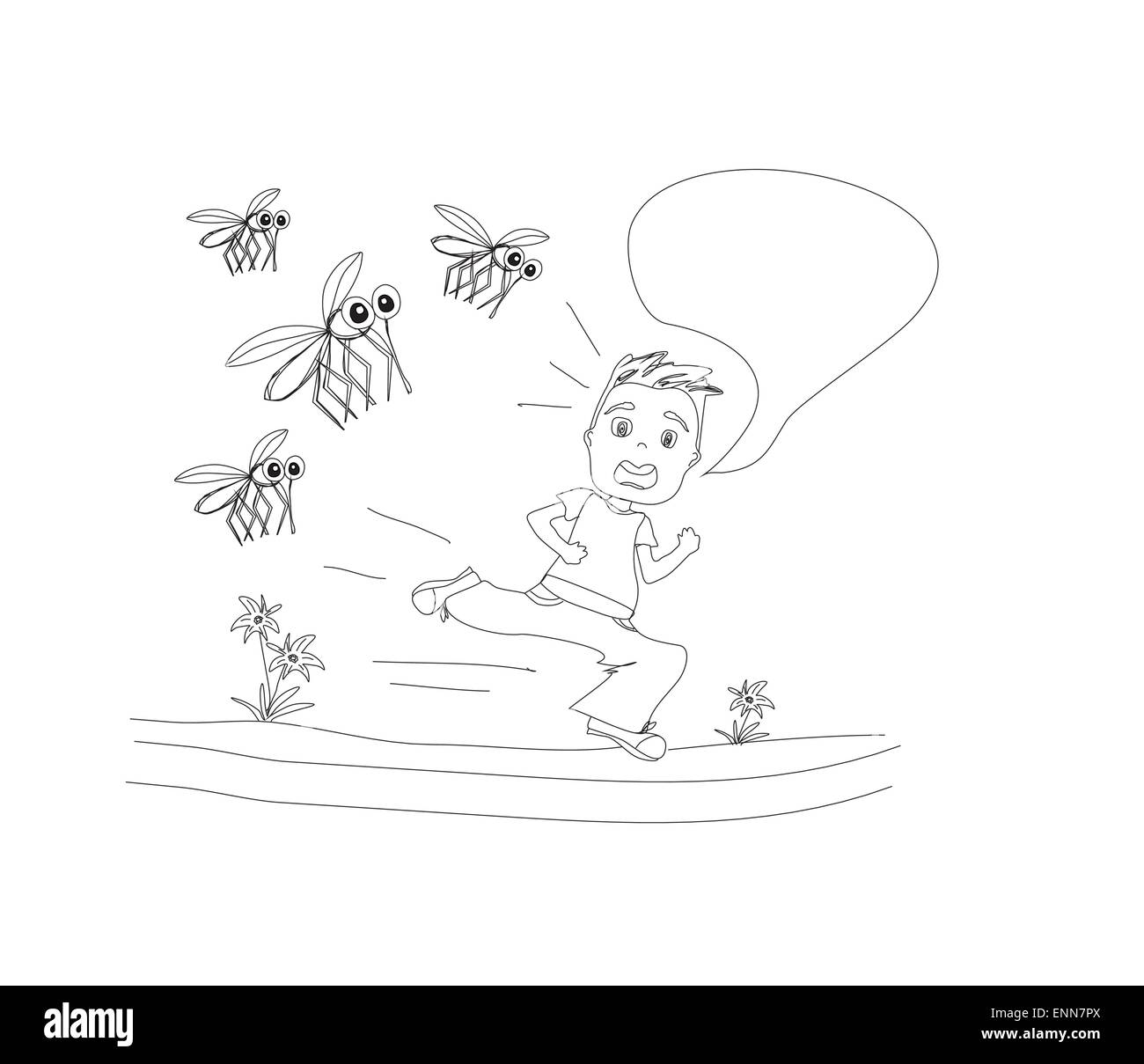 Ragazzo corre lontano dalle zanzare Illustrazione Vettoriale