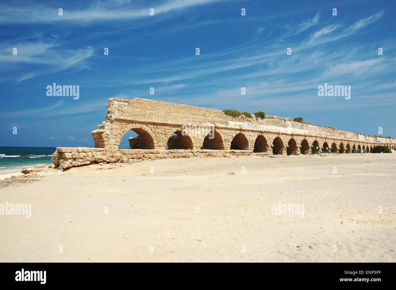 Antico Acquedotto di Cesarea bridge,Israele,Medio Oriente Foto Stock