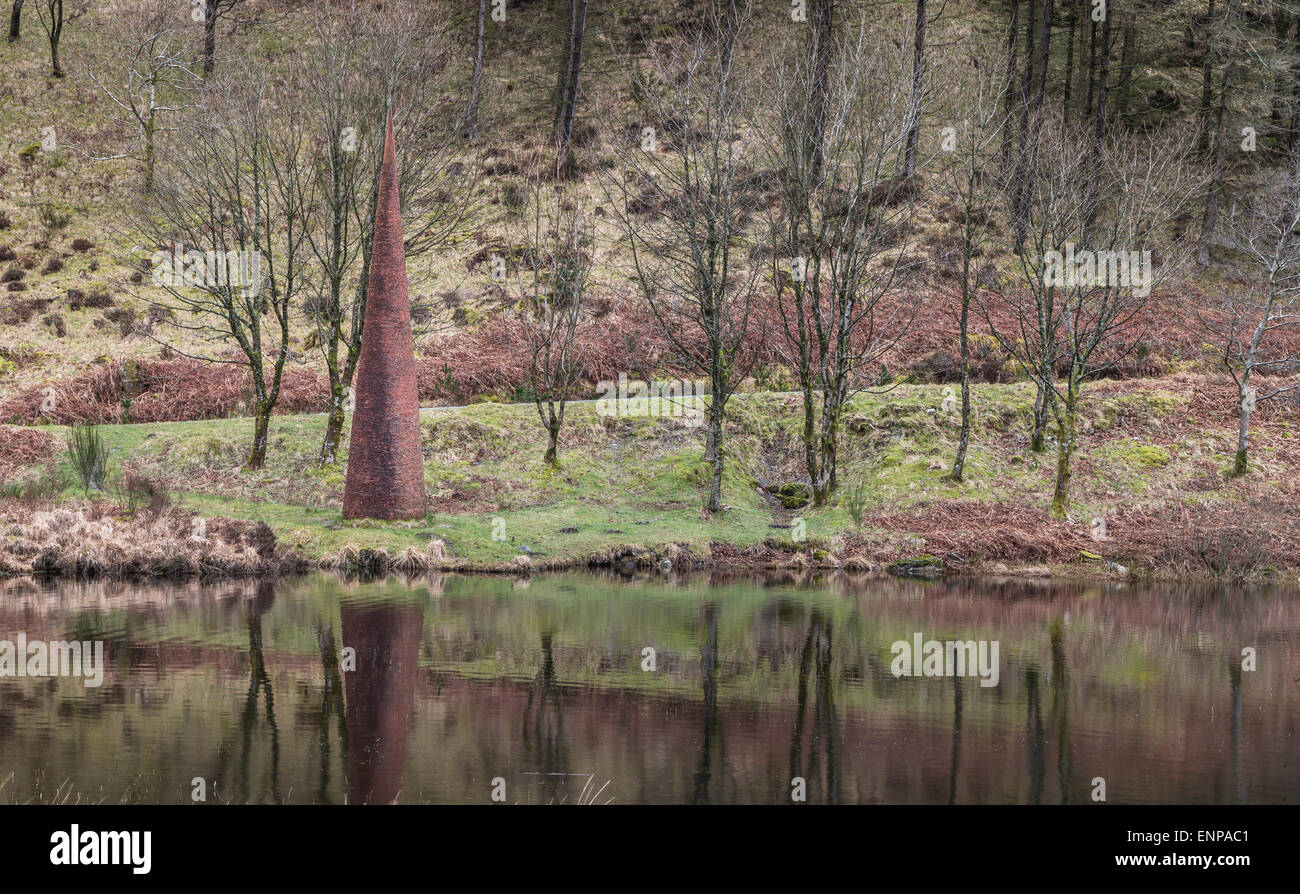 La scultura di ago sul nero Loch in Galloway Forest Park della Scozia. Foto Stock