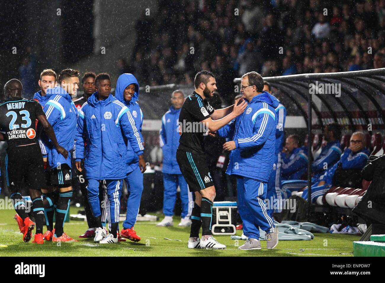 La Joie Marseille - Andre Pierre GIGNAC/MARCELO BIELSA - 01.05.2015 - Metz/Marseille - 35e journee Ligue 1.Photo : Fred Marvaux/Icona Sport Foto Stock