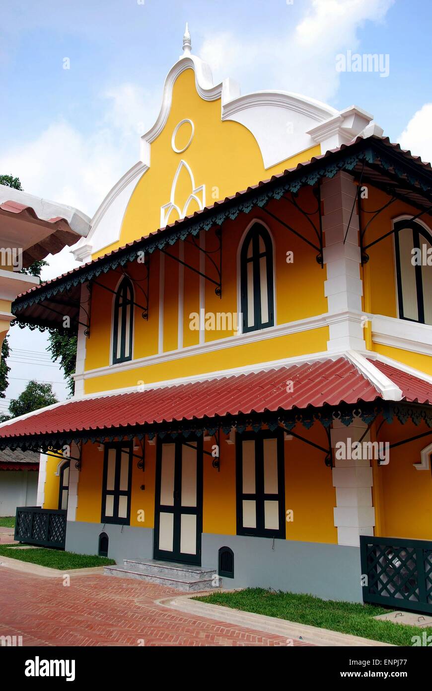 Bang Pa-In, Thailandia: edificio del XIX secolo a Re Rama V di Wat Tham Niwet Prawat Foto Stock