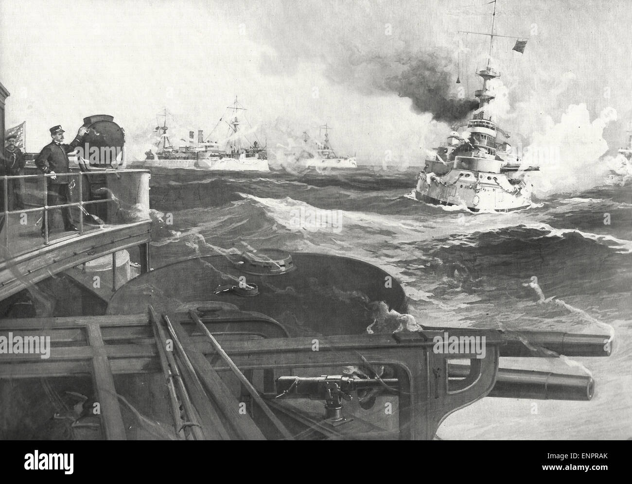 Le manovre di inverno del Nord Atlantico flotta nel Golfo della Florida - Grande pistola pratica di destinazione circa 1898 Foto Stock