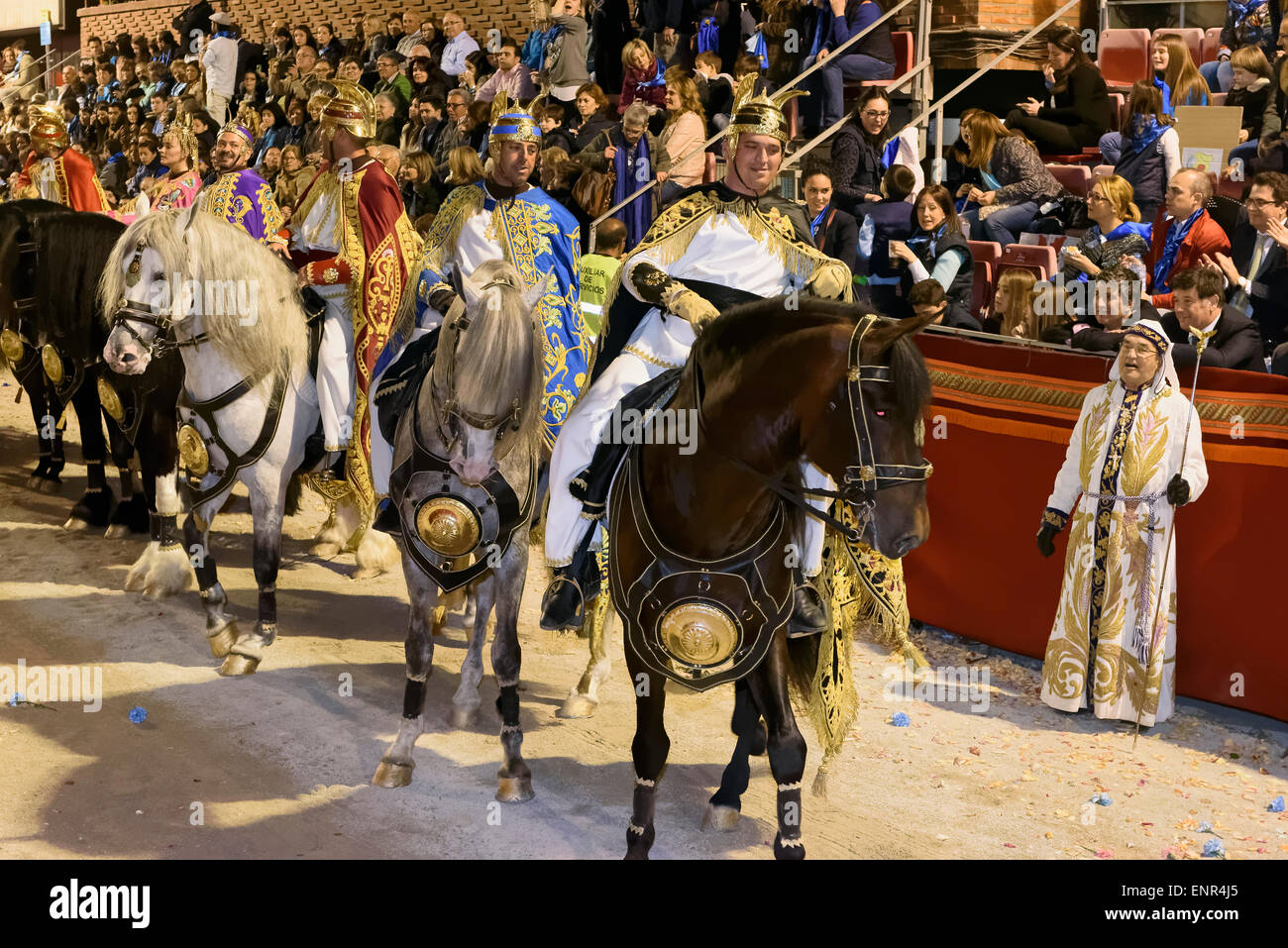 Cavaliere alla processione del Venerdì santo di Semana Santa (Pasqua) in Lorca, Provincia Murcia, Spagna Foto Stock