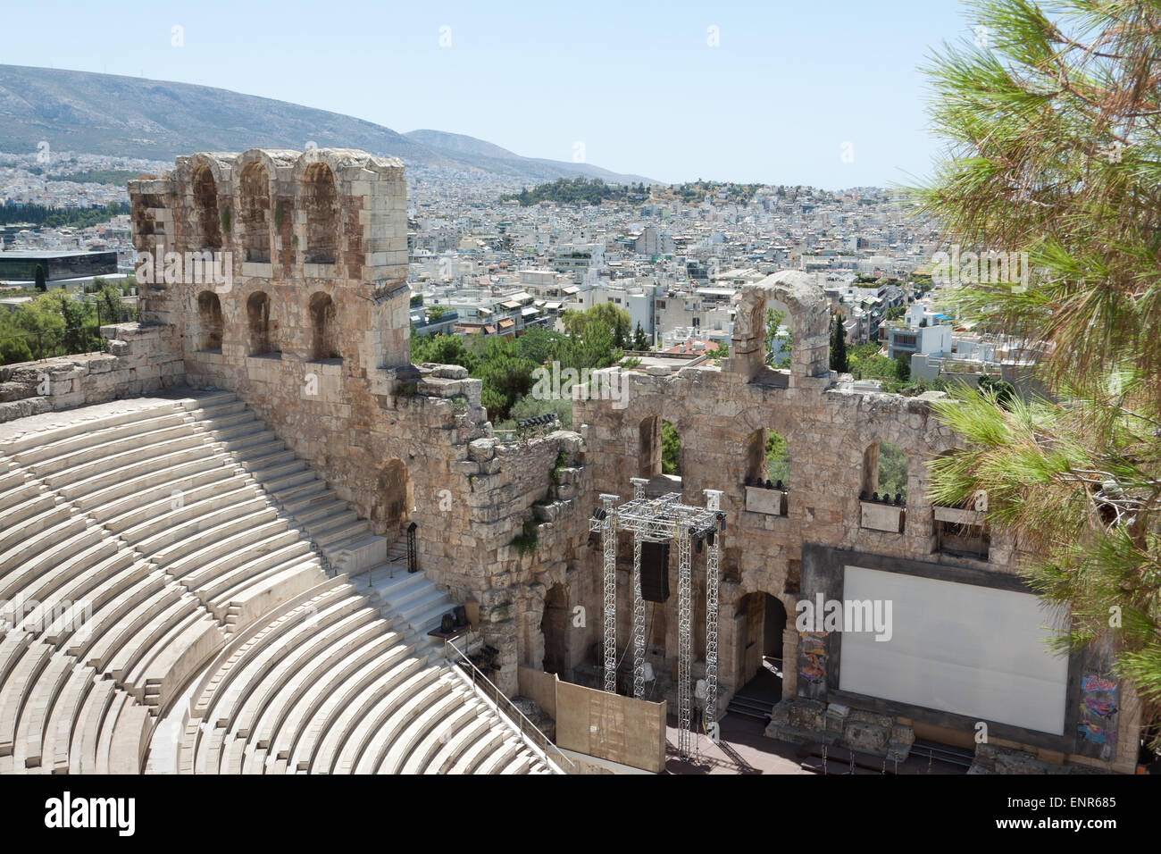 Odeon di Erode Attico sul versante sud-ovest dell'Acropoli di Atene Foto Stock