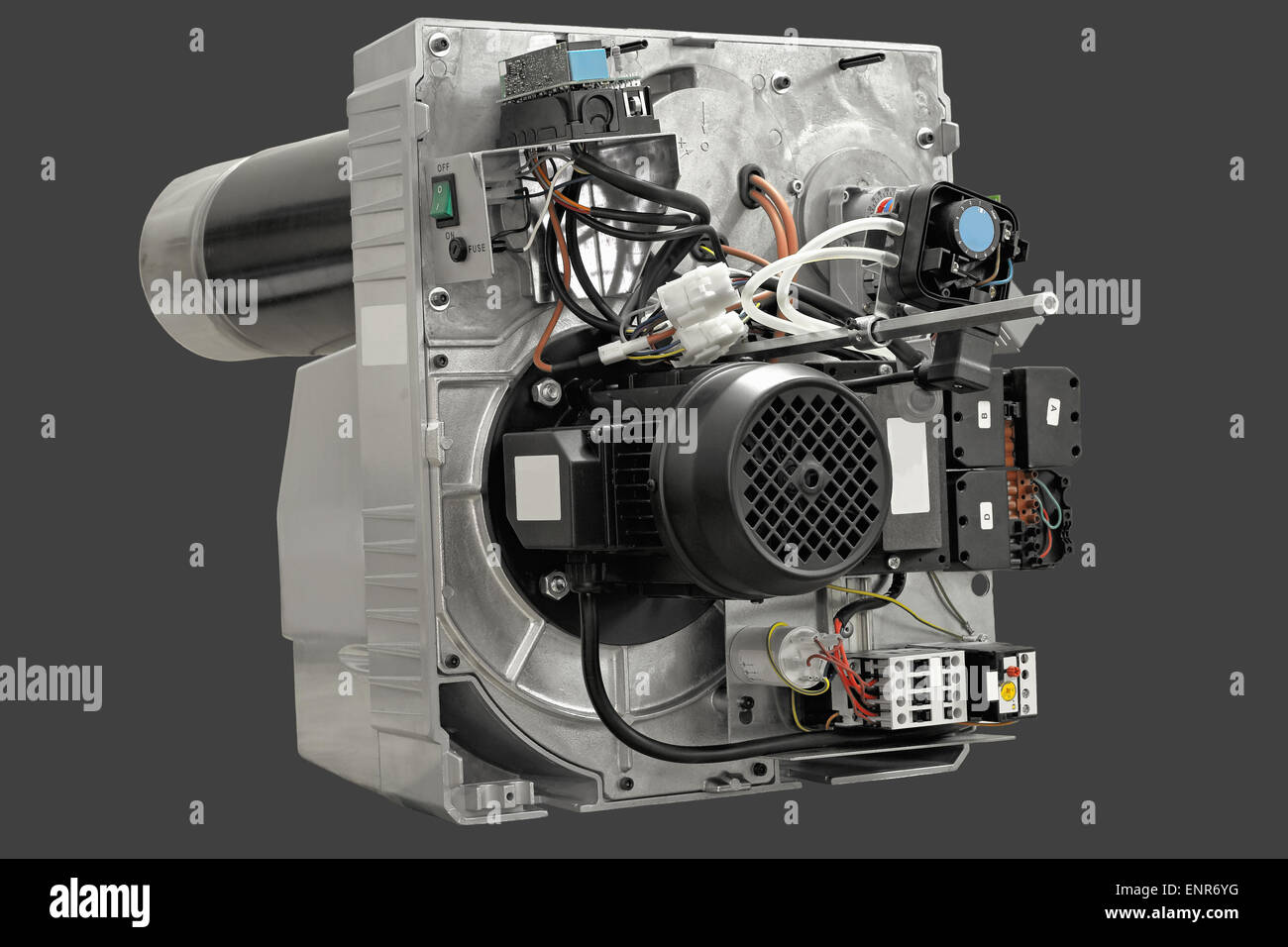 Bruciatore di gas, ugello, riscaldamento, industria, industriale, rotondo, petali, immagine orizzontale, nessuno, un singolo oggetto grigio, argento, anteriore Foto Stock