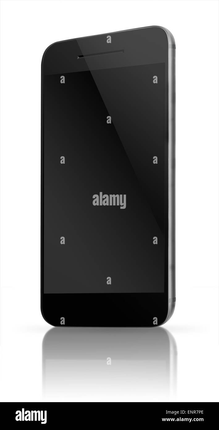 Realistica del telefono mobile con schermo vuoto isolato su sfondo bianco. Altamente dettagliata illustrazione. Foto Stock