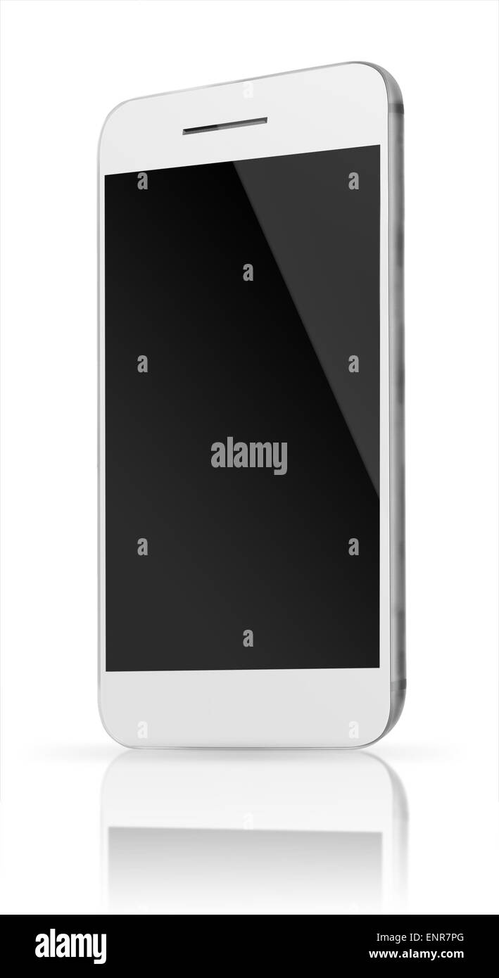 Realistica del telefono mobile con schermo vuoto isolato su sfondo bianco. Altamente dettagliata illustrazione. Foto Stock