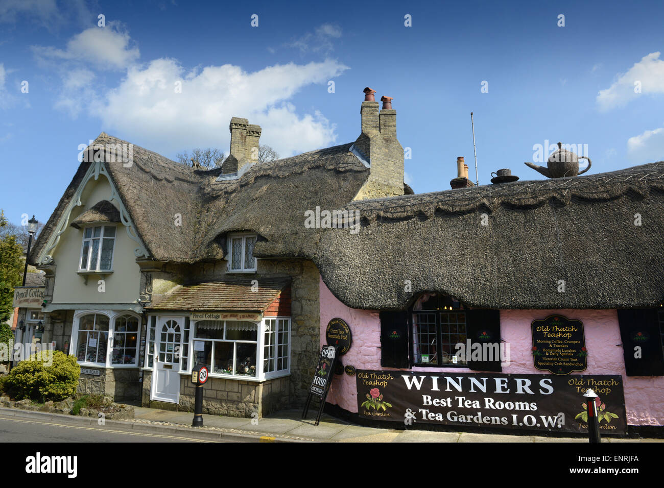 Shanklin Isle of Wight con tetto di paglia di antiche sale da tè cottage cottage Foto Stock