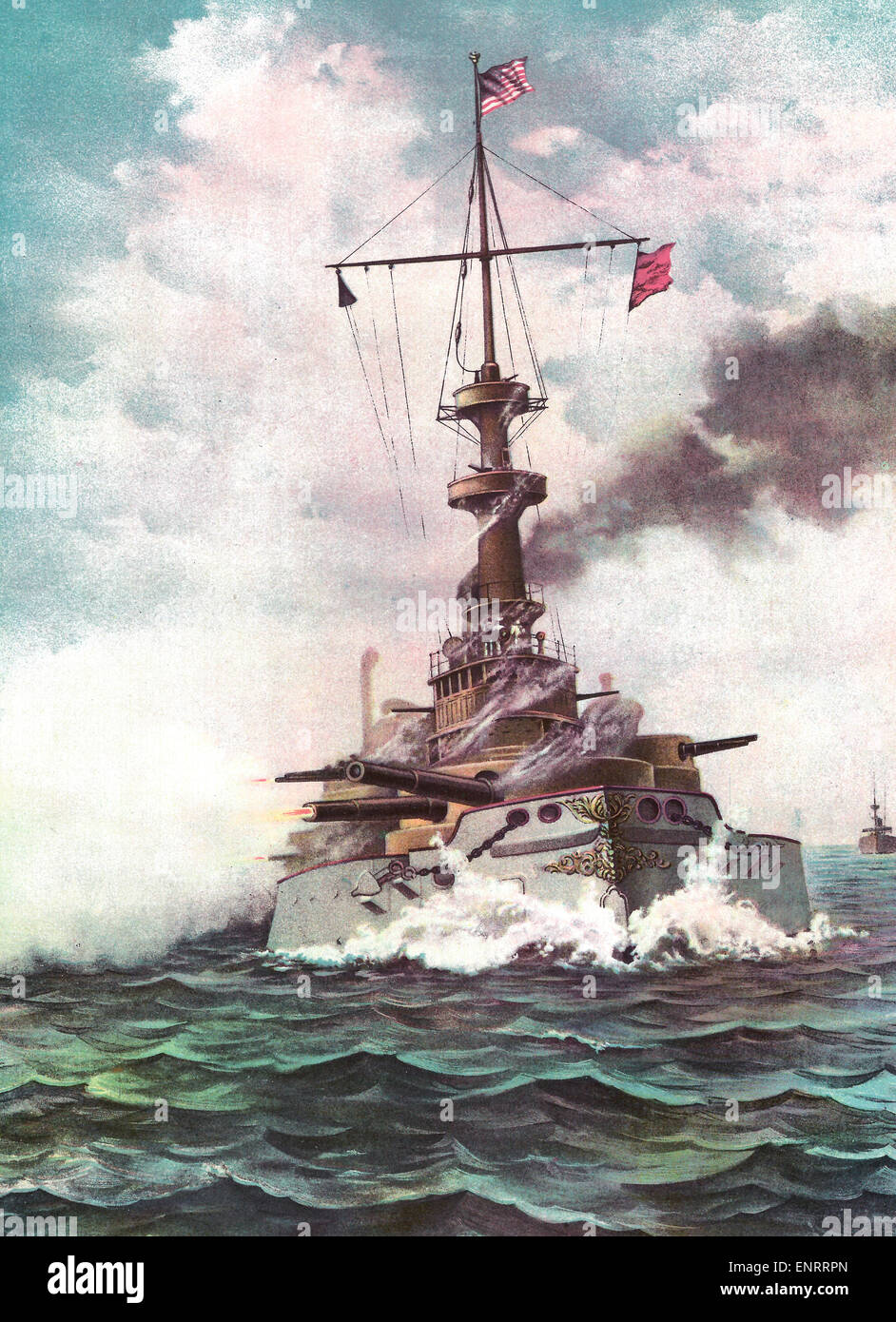Gli Stati Uniti corazzata Indiana al target pratica, circa 1898 Foto Stock
