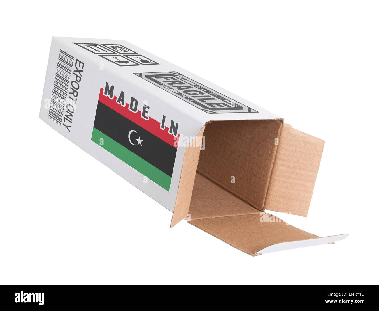 Concetto di esportazione, aperto cassetta della carta - Prodotto di Libia Foto Stock
