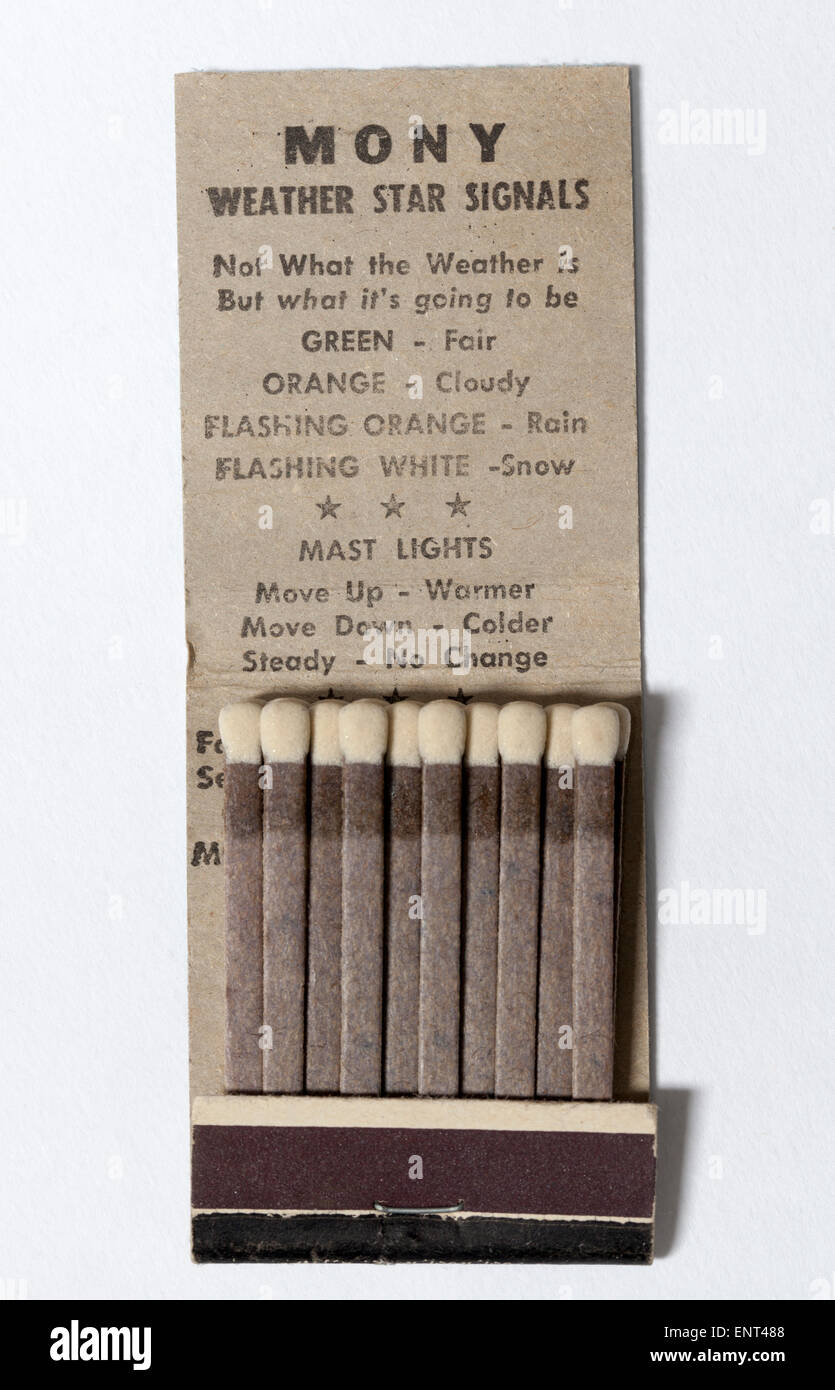 Vintage American Matchbook pubblicità reciproca di New York MONY Foto Stock