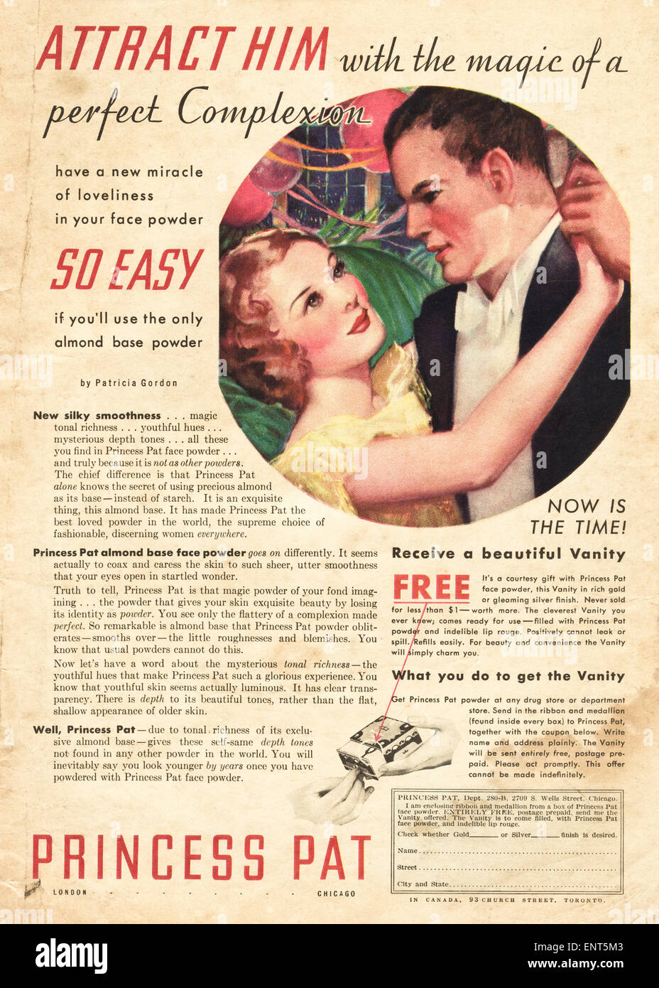 Annuncio Vintage negli anni trenta rivista americana datata novembre 1933 per la principessa PAT cipria Foto Stock