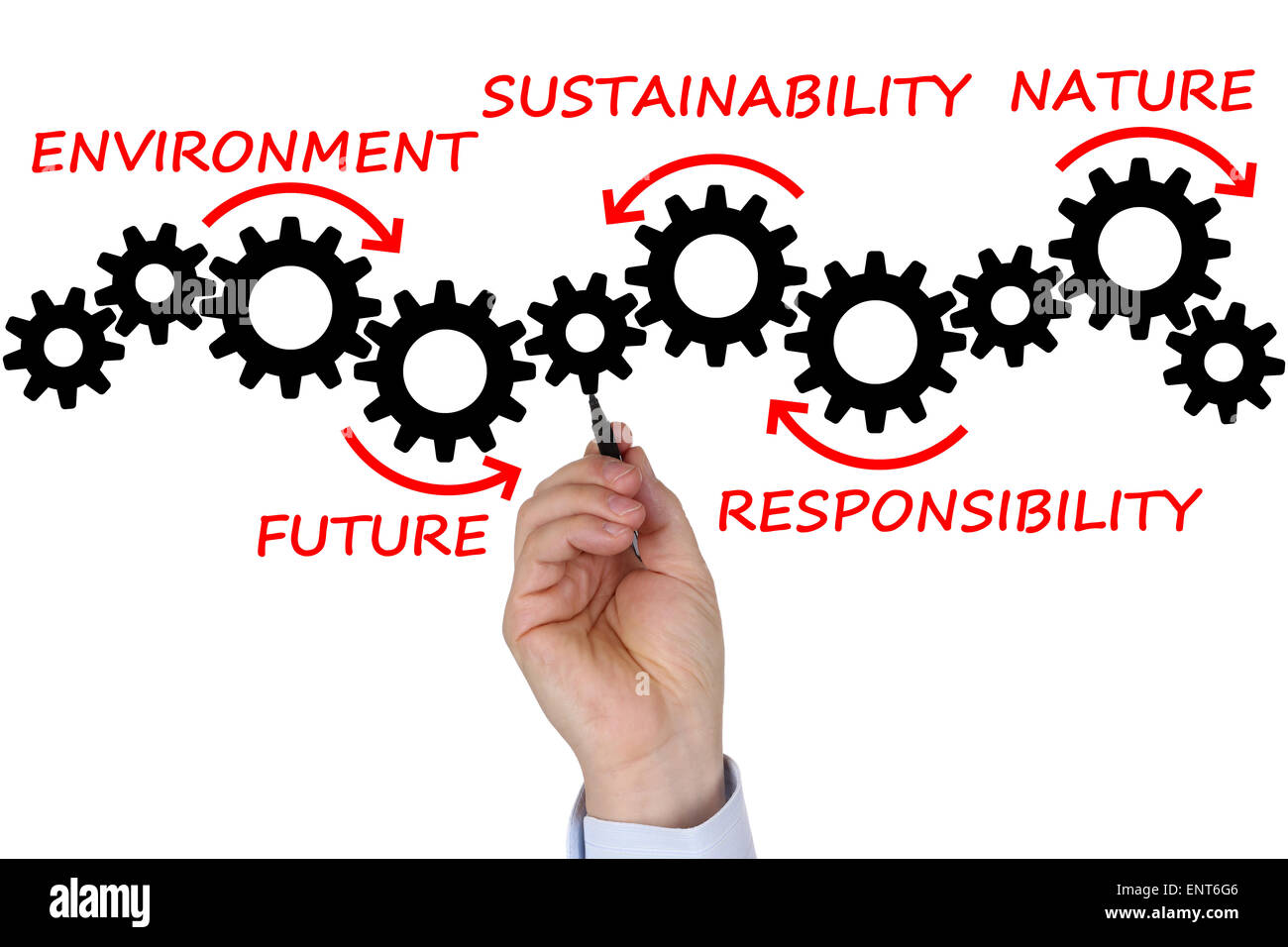 Imprenditore redazione di business plan per la sostenibilità, la natura e la conservazione ambientale Foto Stock