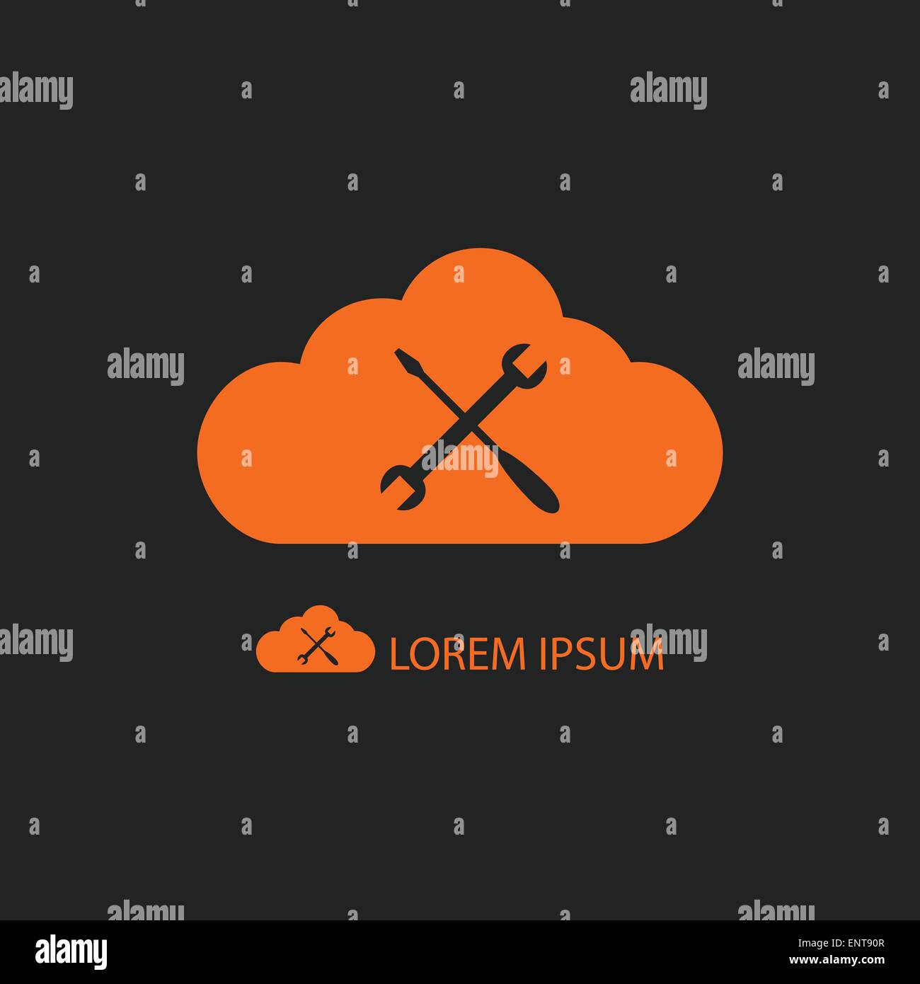 Nuvola arancione con impostazioni segno su nero Illustrazione Vettoriale