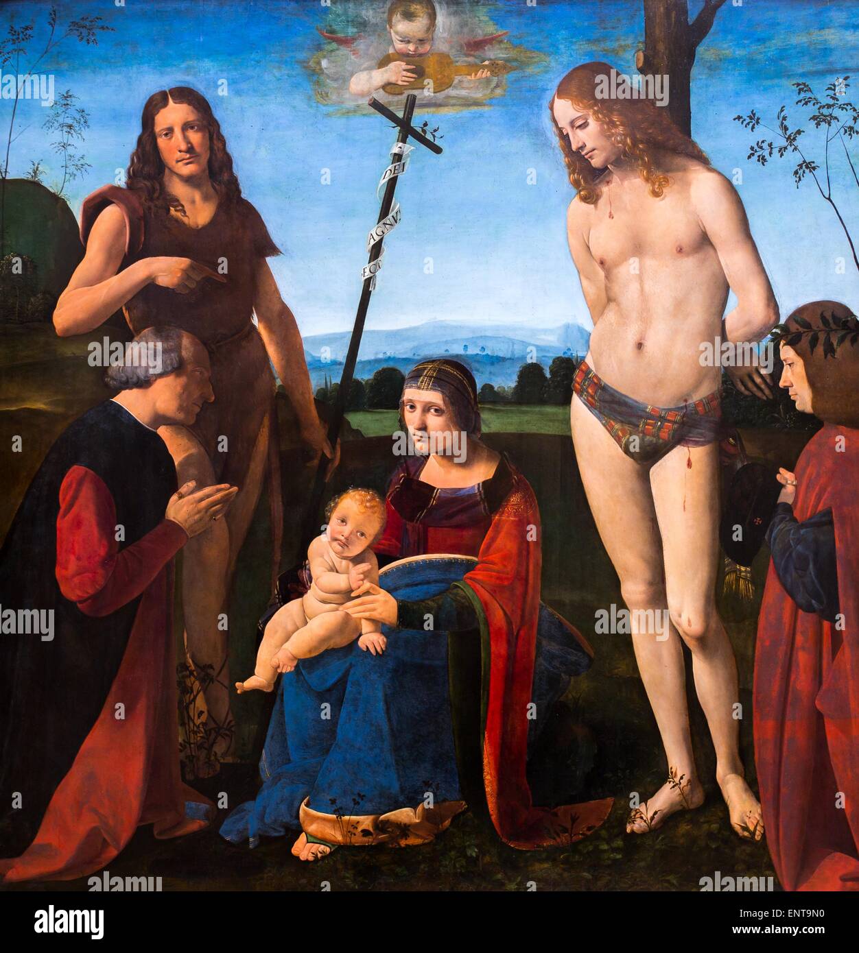 Vergine con Bambino e San Giovanni Battista, San Sebastian e due donatori, chiamato Pala Casio 26/09/2013 - XVI secolo raccolta Foto Stock