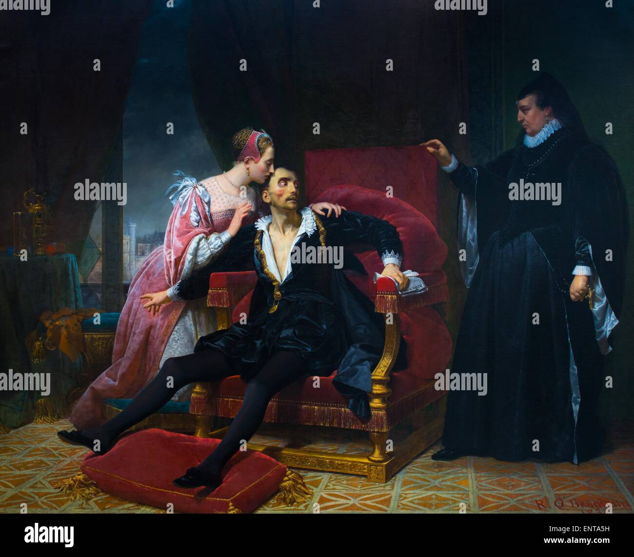 La morte di Carlo IX Carlo IX morente, esitano a portata di mano il Regency act di Caterina de' Medici 25/10/2013 - XIX secolo collezione Foto Stock