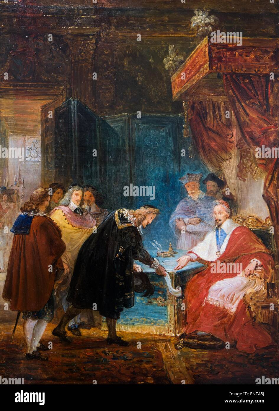 Il cardinale Richelieu ricevendo i primi accademici che stanno presentando a lui lo stato della Academie Olio su tela 25/10/2013 - XIX secolo collezione Foto Stock